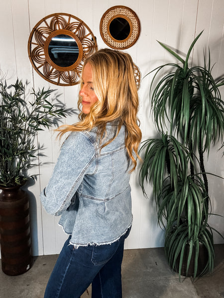 Washed Denim Peplum Jacket