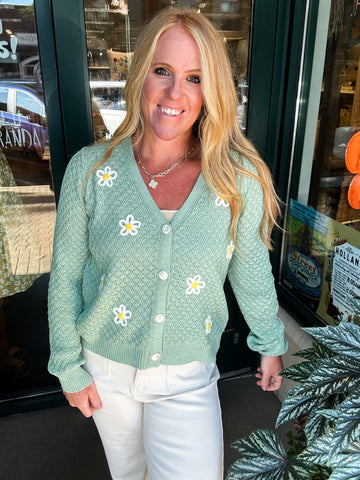 V-Neck Flower Cardi