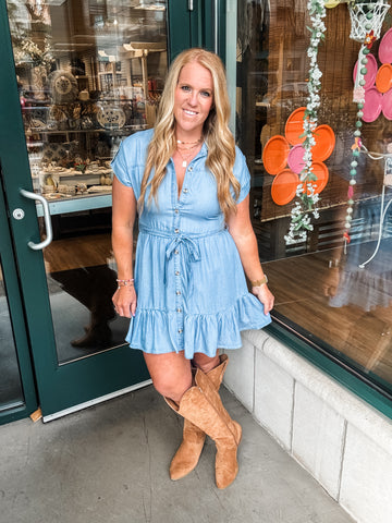 Ruffle Hem Belted Dress