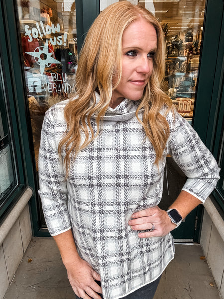 Plaid Turtle Neck Top
