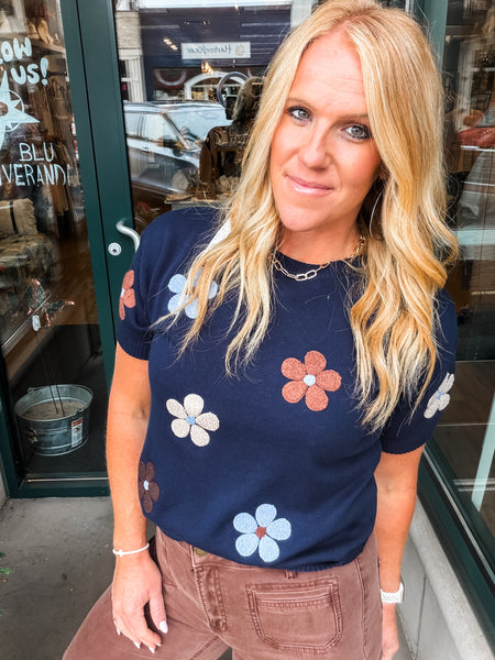 Flower Mockneck Crew Sweater