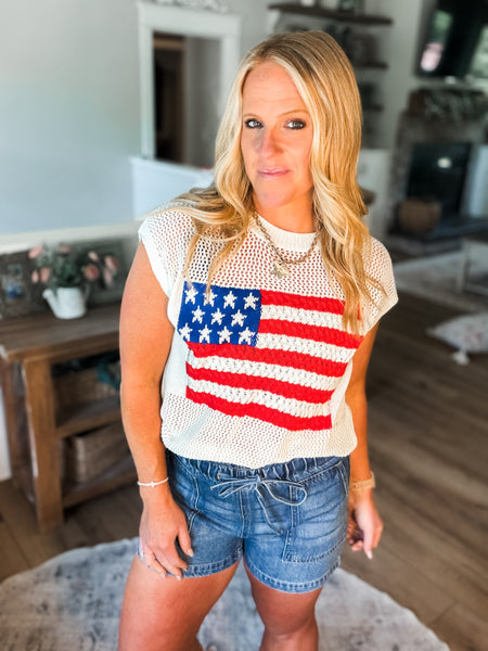 Crochet Flag SS Sweater Top