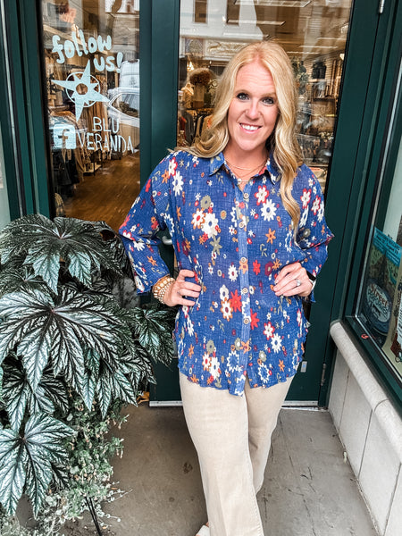 Texture Floral Button Up