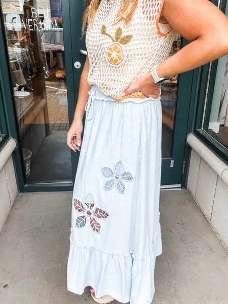 Midi Eyelet Lace Details Skirt