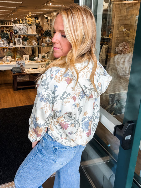 Washed Floral Crop Jacket