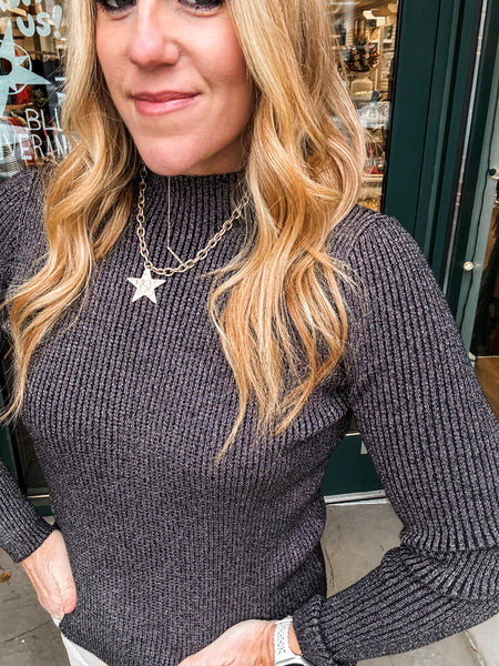 Lurex Rib Neck Sweater