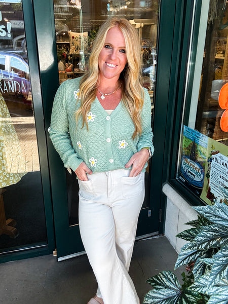 V-Neck Flower Cardi