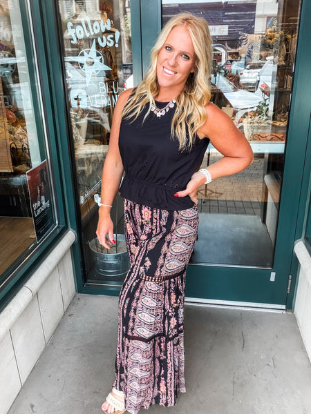 Boho Pink Floral Wide Leg