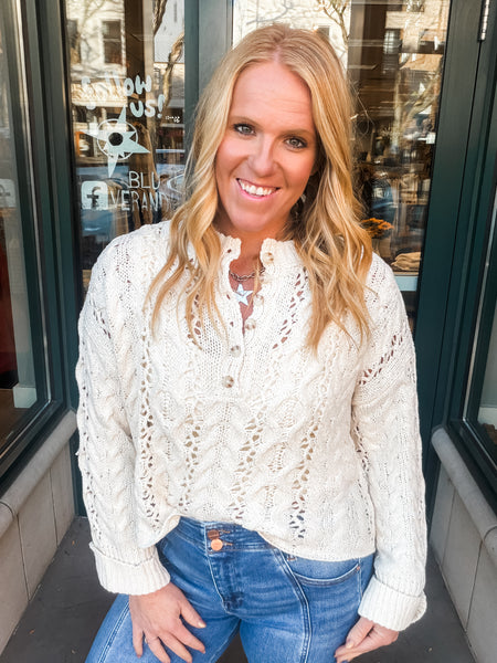 Button Loose Crochet Sweater