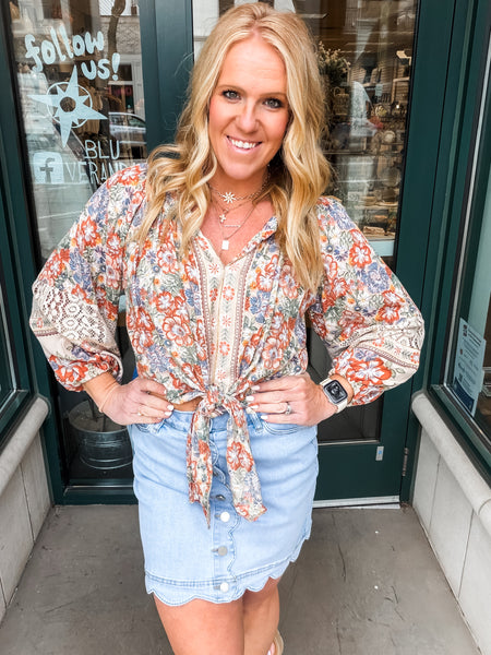 Flower Print Front Tie Top