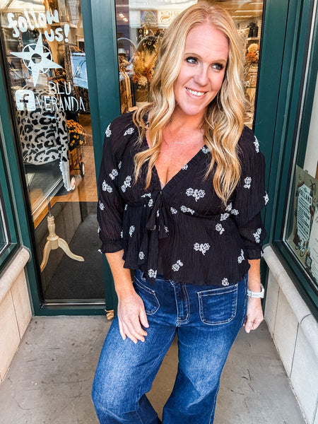 Embrodiered Tie Waist Top