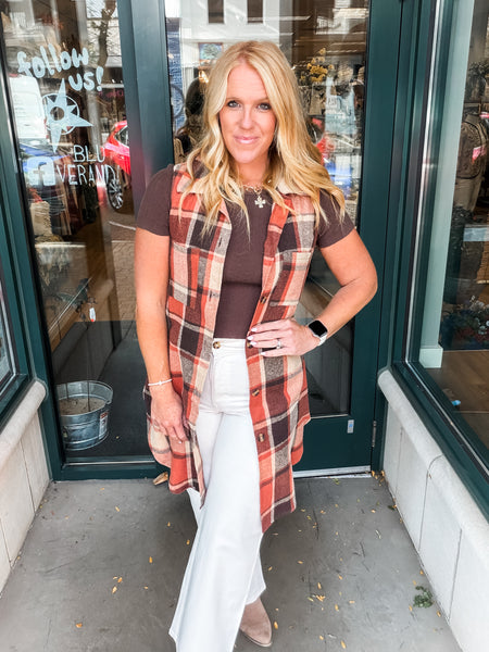 Plaid Sleeveless Shacket Vest