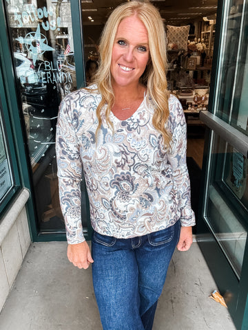 Printed Plush Flower Sweater
