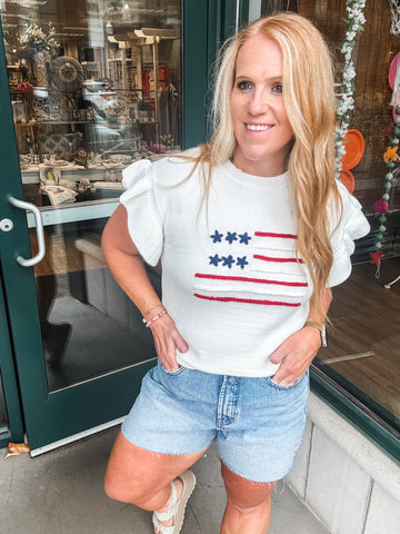 Ruffle Sleeve USA Sweater