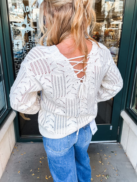 Textured Lace Up Back Sweater