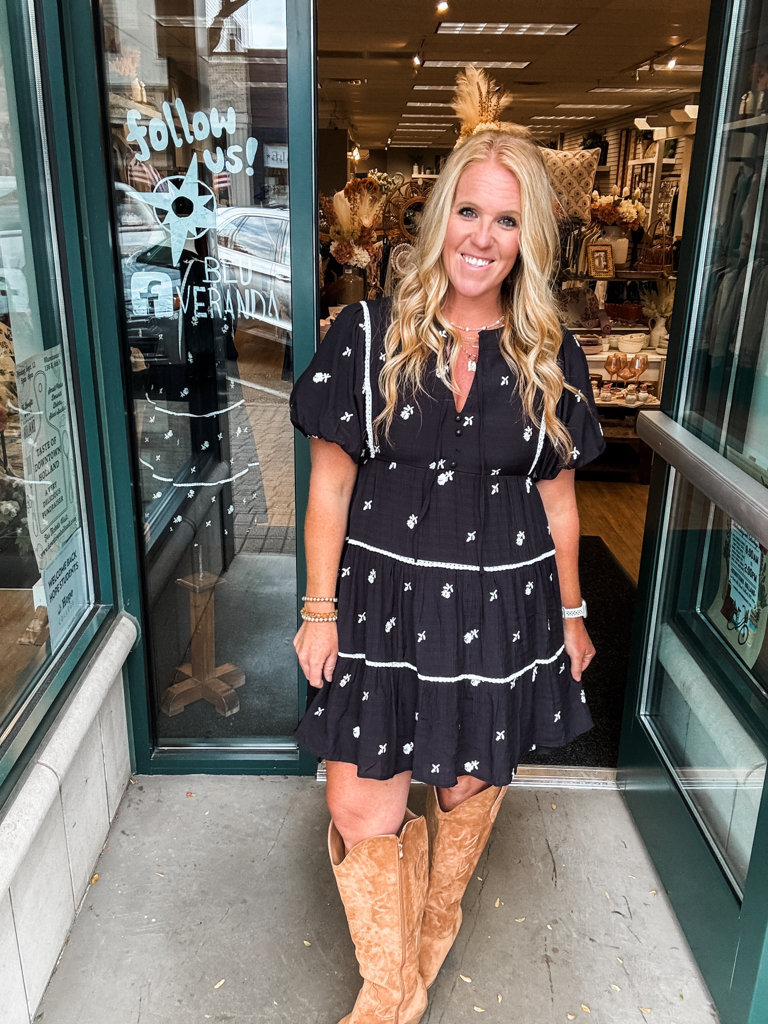 Embroidered Black Dress