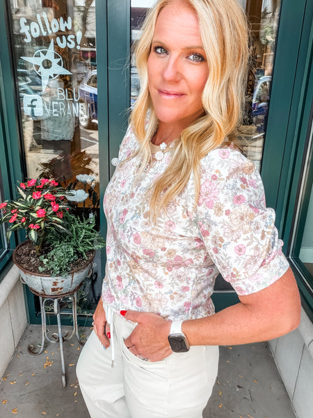 Waffle Floral SS Top