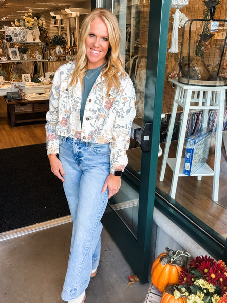 Washed Floral Crop Jacket