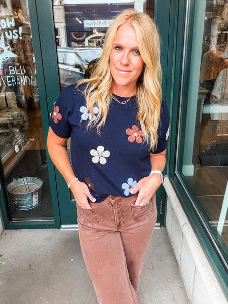 Flower Mockneck Crew Sweater