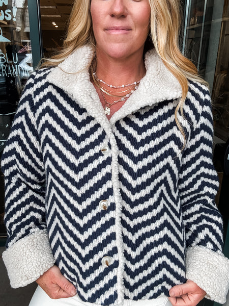 Chevron Boucle Jacket w/Sherpa