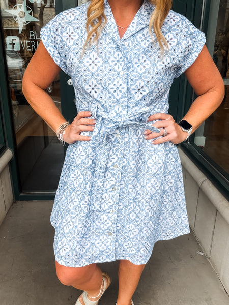 Blue & White Eyelet Dress