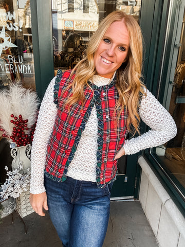 Plaid Quilted Ruffle Vest