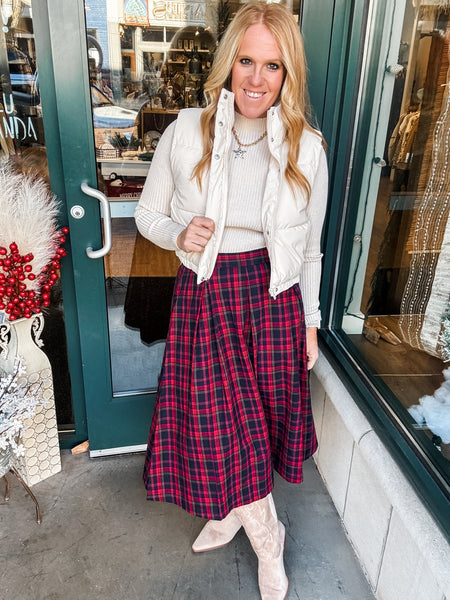 Pleat Plaid Skirt
