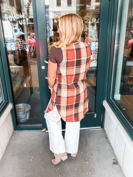 Plaid Sleeveless Shacket Vest