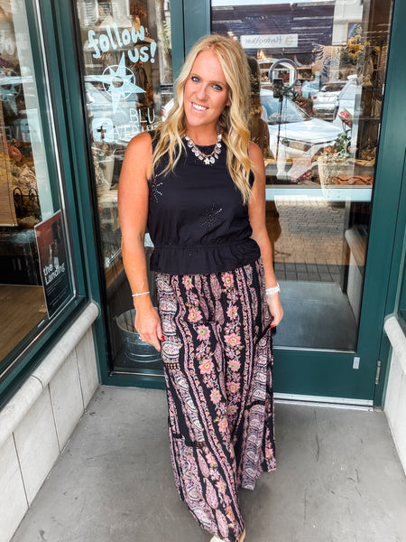 Boho Pink Floral Wide Leg