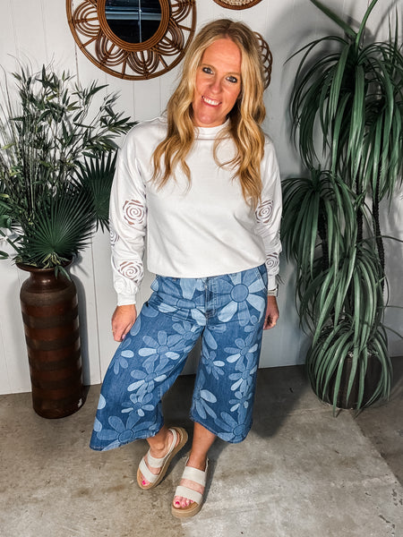 Floral Denim Palazzo Pant