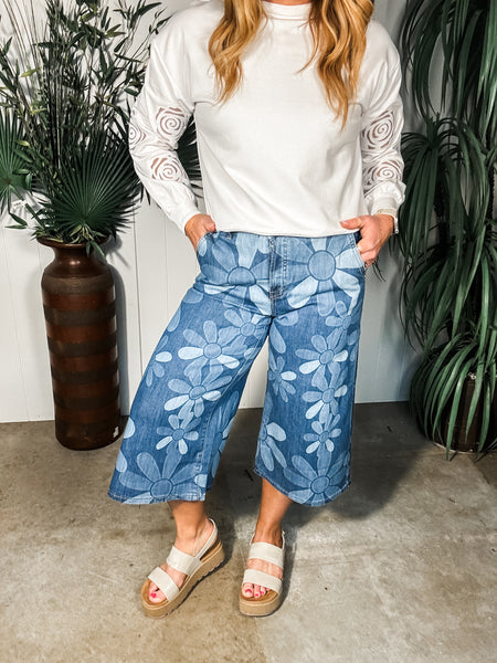 Floral Denim Palazzo Pant