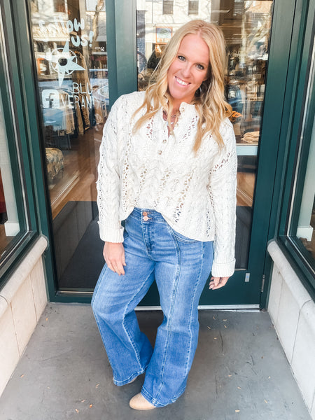 Button Loose Crochet Sweater