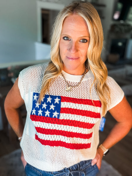 Crochet Flag SS Sweater Top
