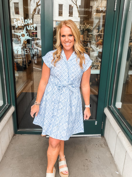 Blue & White Eyelet Dress