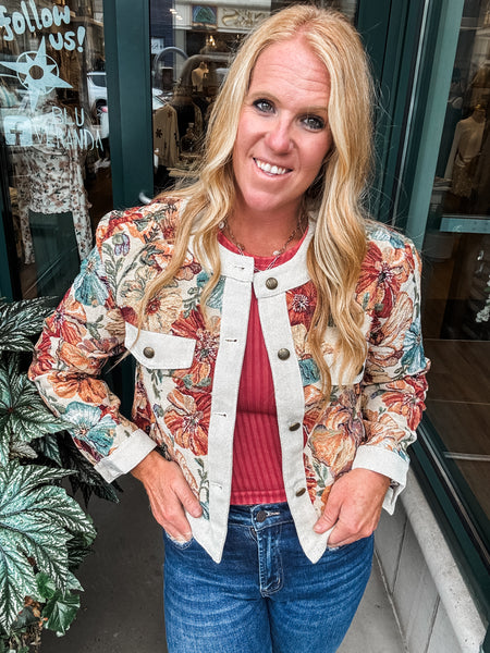 【Acka.】flower jacquard jacket Acka.】flower jacquard jacket Caroline Rose Open-Front