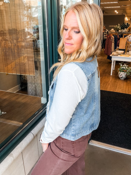 Denim W/Cream Ruffle Vest