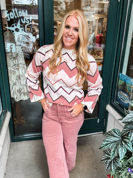 Chevron Scalloped Edge Sweater