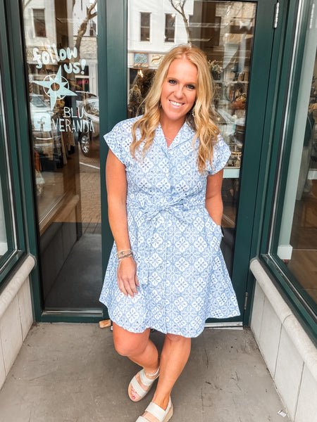 Blue & White Eyelet Dress