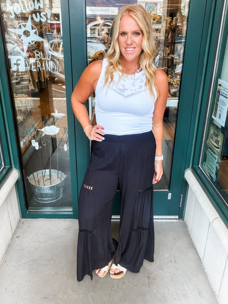 Wide Leg Pant w/ Lace insert