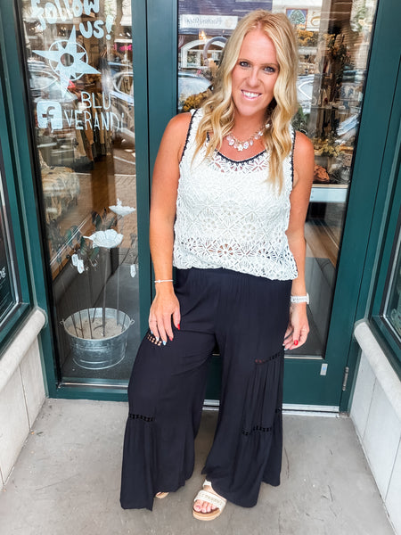 Wide Leg Pant w/ Lace insert