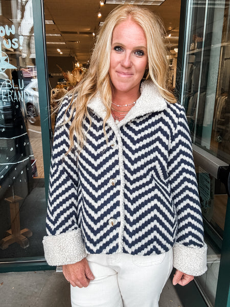 Chevron Boucle Jacket w/Sherpa