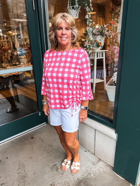Coral Gingham Tie Top