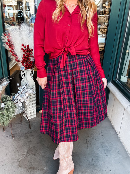 Pleat Plaid Skirt