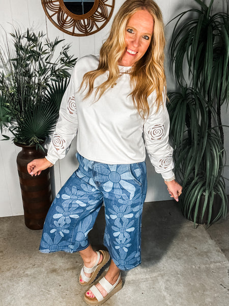 Floral Denim Palazzo Pant
