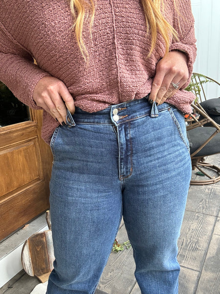 Double Button Wide Leg Jean