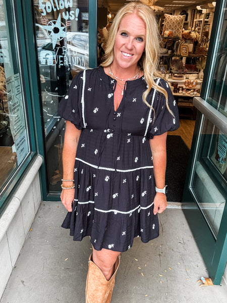 Embroidered Black Dress