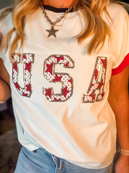 USA Sequin Block Graphic Tee