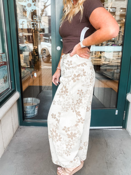 Floral Pattern Barrel Jean