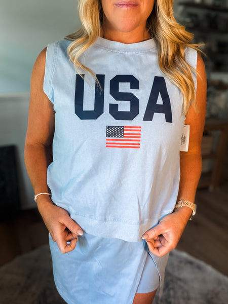 USA Flag Crew Tank Top