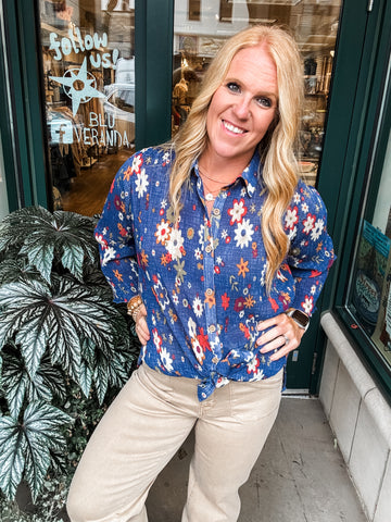 Texture Floral Button Up